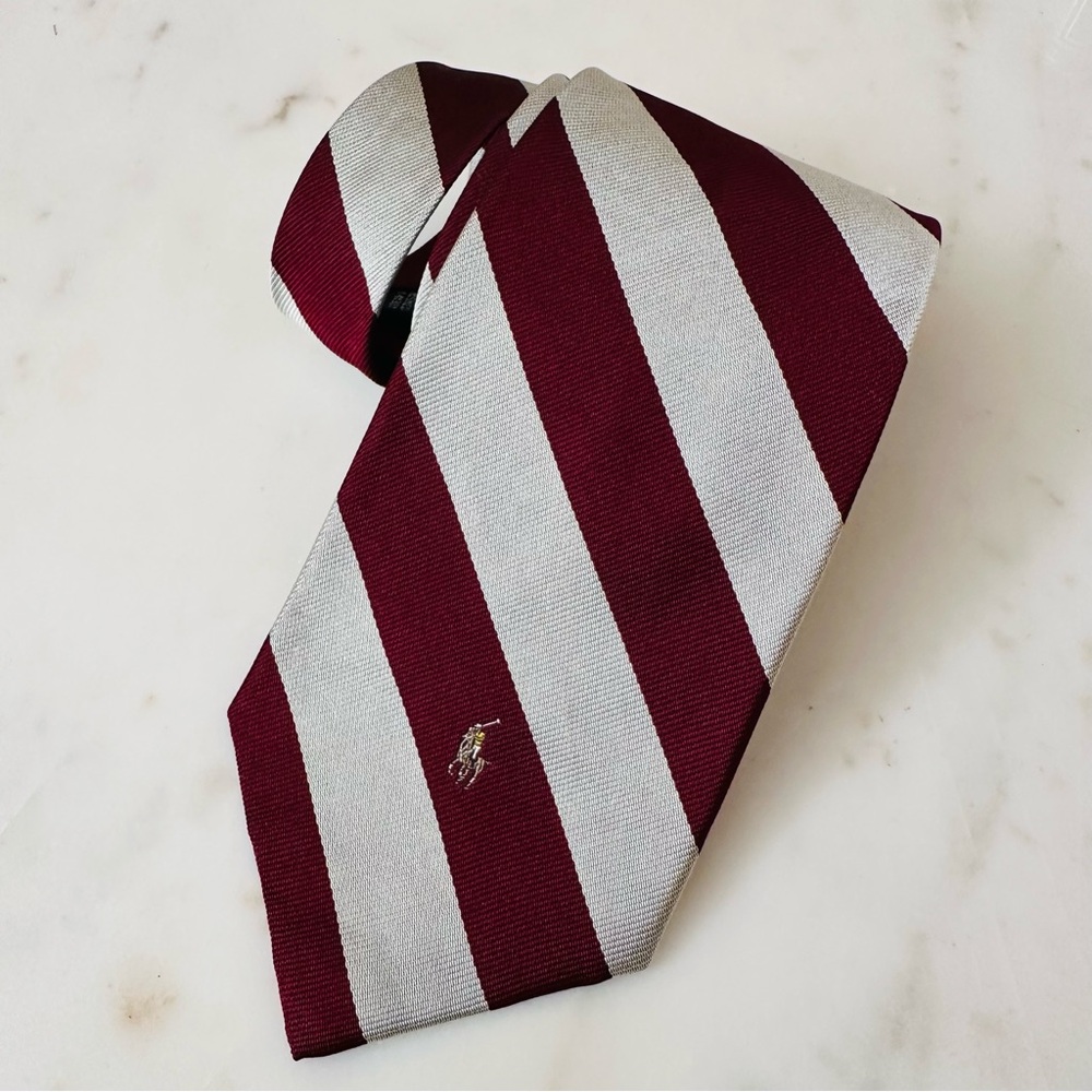 Polo Ralph Lauren Striped Tie Red Grey Pony Logo